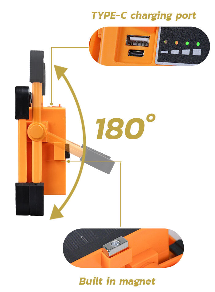 180-degree adjustable stand on solar-powered emergency light