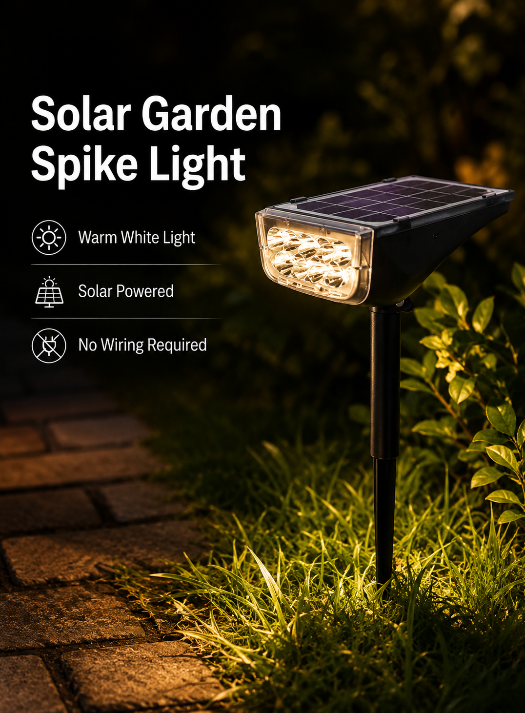 Solar garden spike light with warm white outdoor landscape spotlight for garden, lawn and pathway lighting in Kuwait