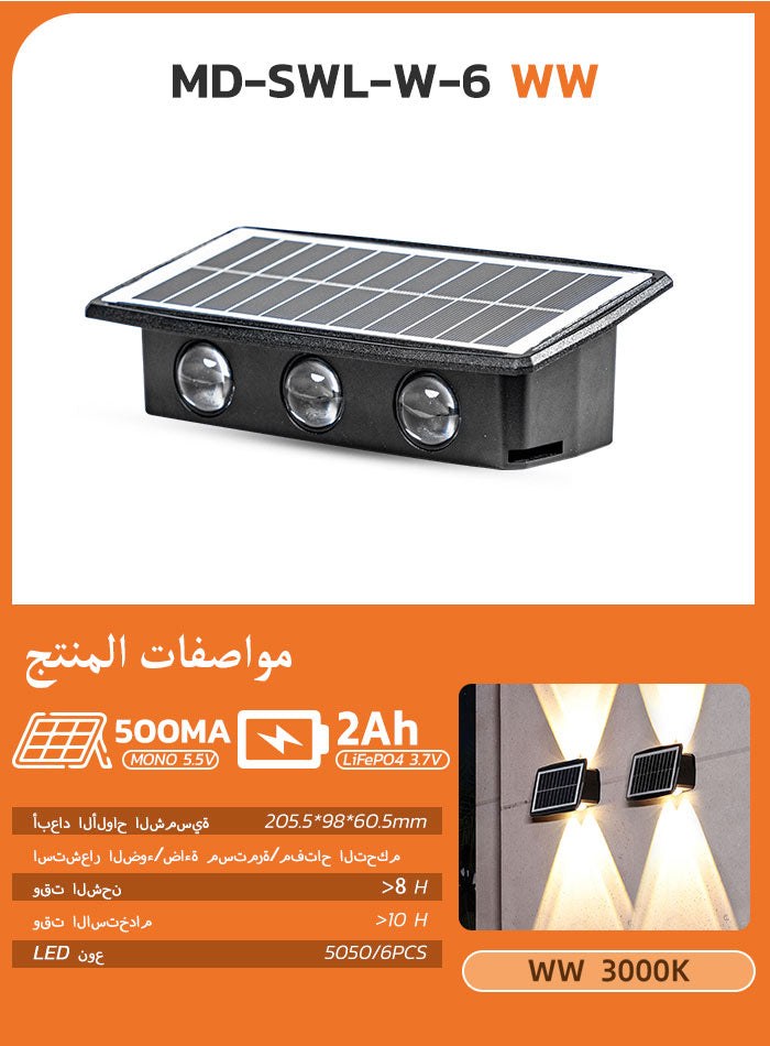 Solar-powered warm white wall light for gardens, pathways, and outdoor walls – weatherproof and automatic