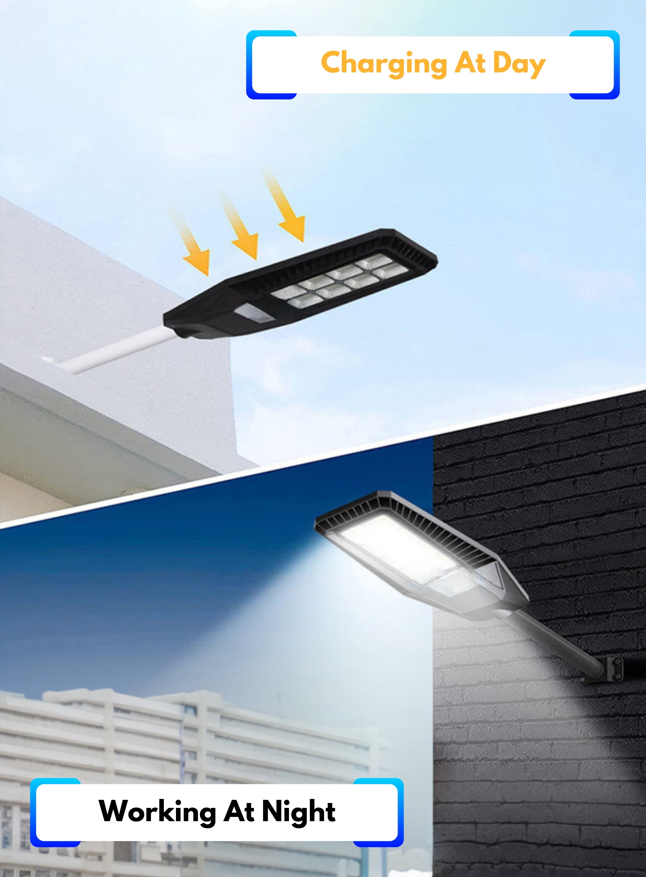 Durable solar-powered LED street light with 6500K brightness, perfect for parks, sidewalks, and public spaces in Kuwait.