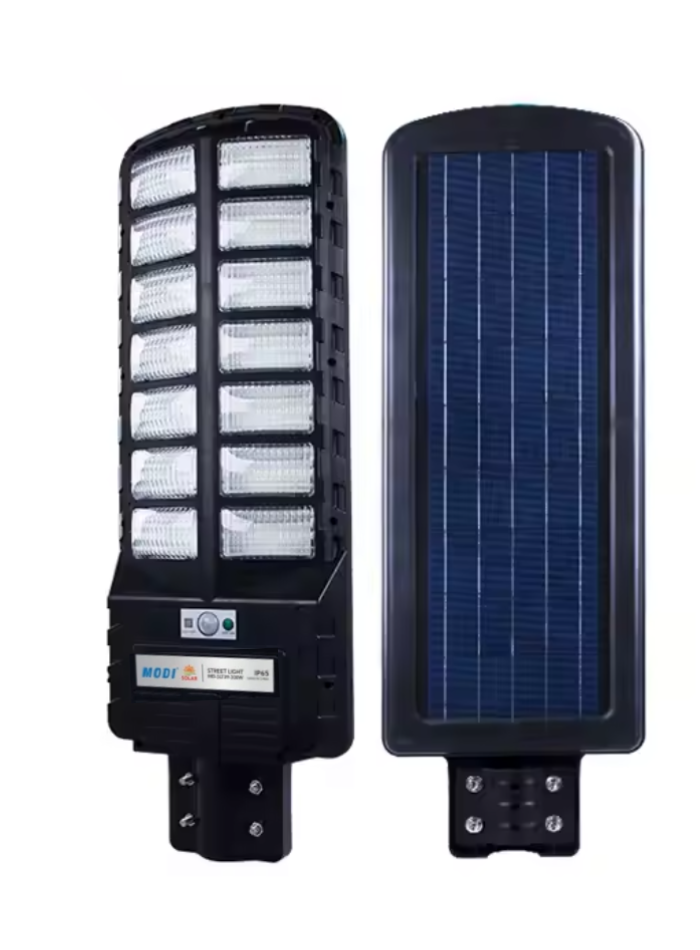 solar LED street light with solar panel front and back view