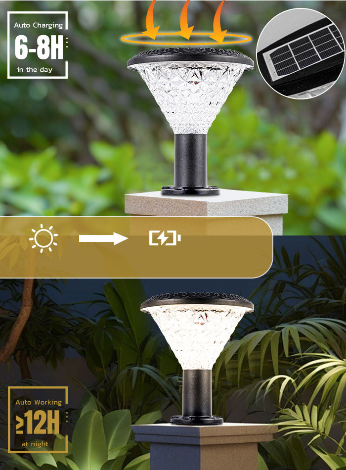 Solar post cap light with 3 color modes for garden and fence lighting in Kuwait