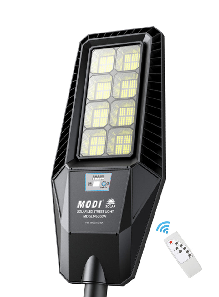 High-efficiency solar LED street light installed outdoors in Kuwait with adjustable panel and waterproof design