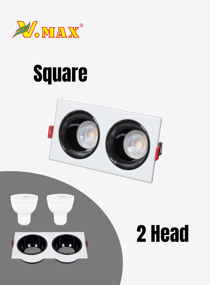 7cm square double head iron spot light fitting, recessed ceiling light, MR16 GU10 compatible.