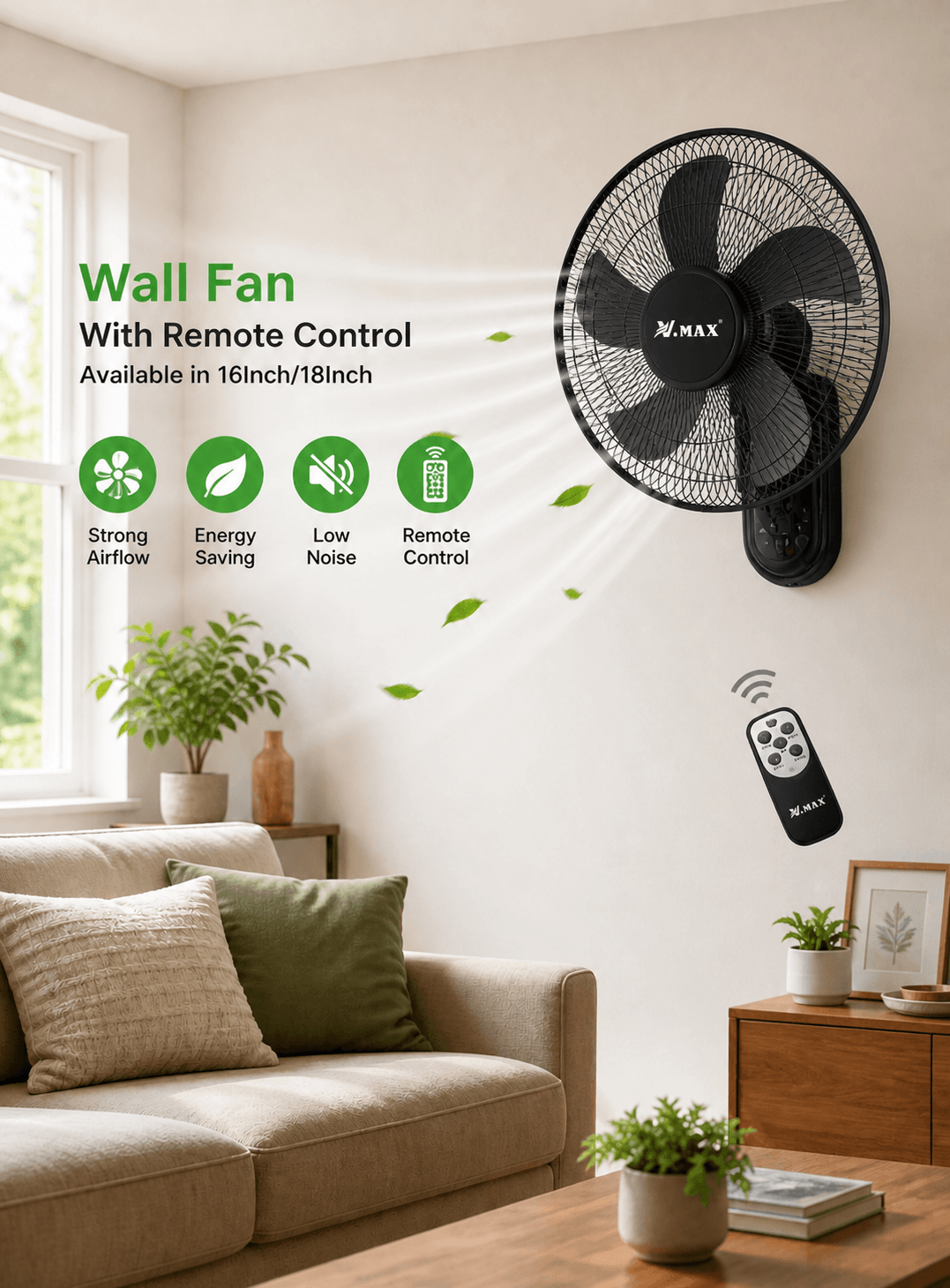 Best wall fan in Kuwait 16 inch 18 inch with remote control powerful airflow low noise cooling fan