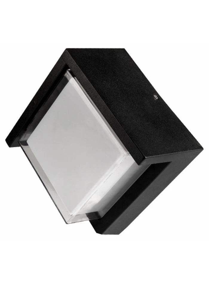 Original photograph of the square black aluminium wall light with frosted glass diffuser and open side slots