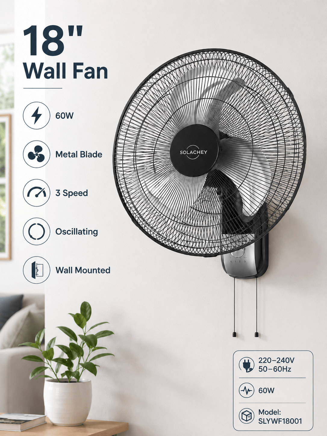18 inch wall fan 60W with metal blades and wall mounted design for home and shop use in Kuwait