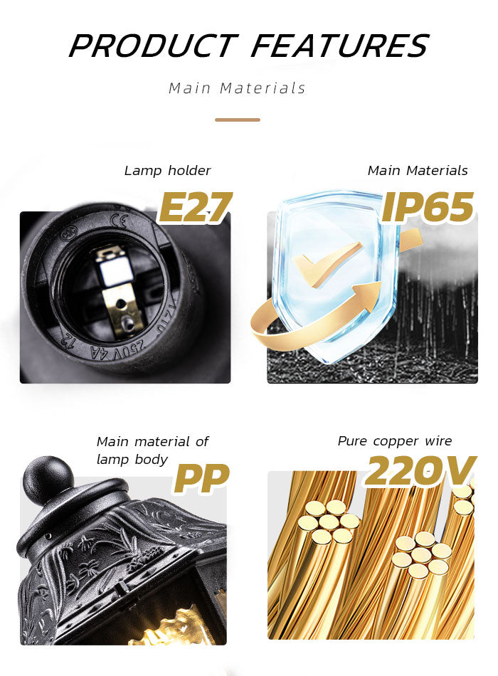 Gate Pillar Lamp, Main Entrance Lamp, Outdoor Waterproof Pillar Lamp，Villa Waterproof European-Style Courtyard Lamp