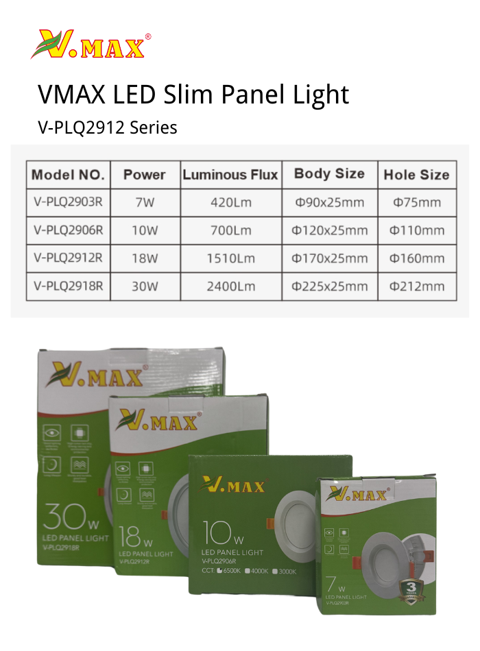 لوحة إضاءة LED رفيعة من Vmax V-PLQ2906R بقوة 10 وات، حجم الفتحة: Ф110 مم