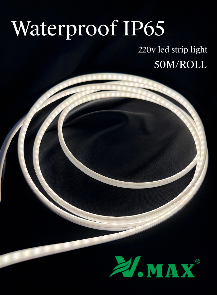 220V Waterproof High Voltage LED Strip – Silicone, Cuttable, Indoor & Outdoor Use,50M/Roll