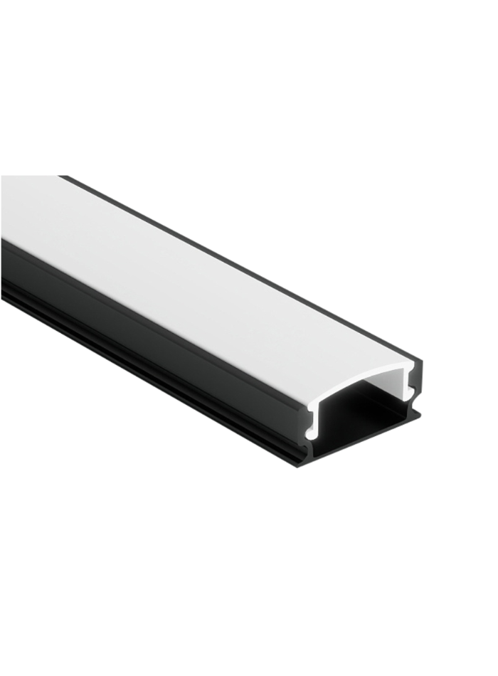 Black aluminum LED profile channel for LED strip light, suitable for clean indoor lighting installation and modern linear light setups.
