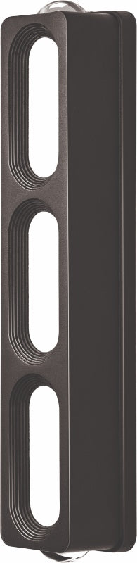 Black 12W LED wall light with three elongated front light windows and a longer aluminium body