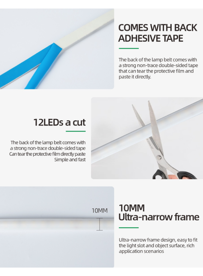 Cuttable 220V silicone LED strip with strong back adhesive and slim profile