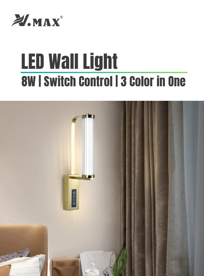 Modern dimmable 8W LED wall lamp with touch switch, ideal for hallway, bedroom, and living room