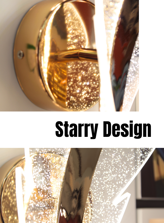 Feather wall light with starry crystal design inside, shiny and luxury look for modern home.