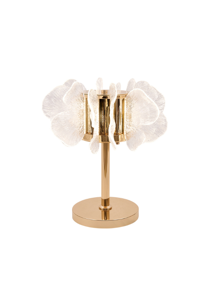 Modern flower LED table lamp with golden base, perfect for home lighting in Kuwait.