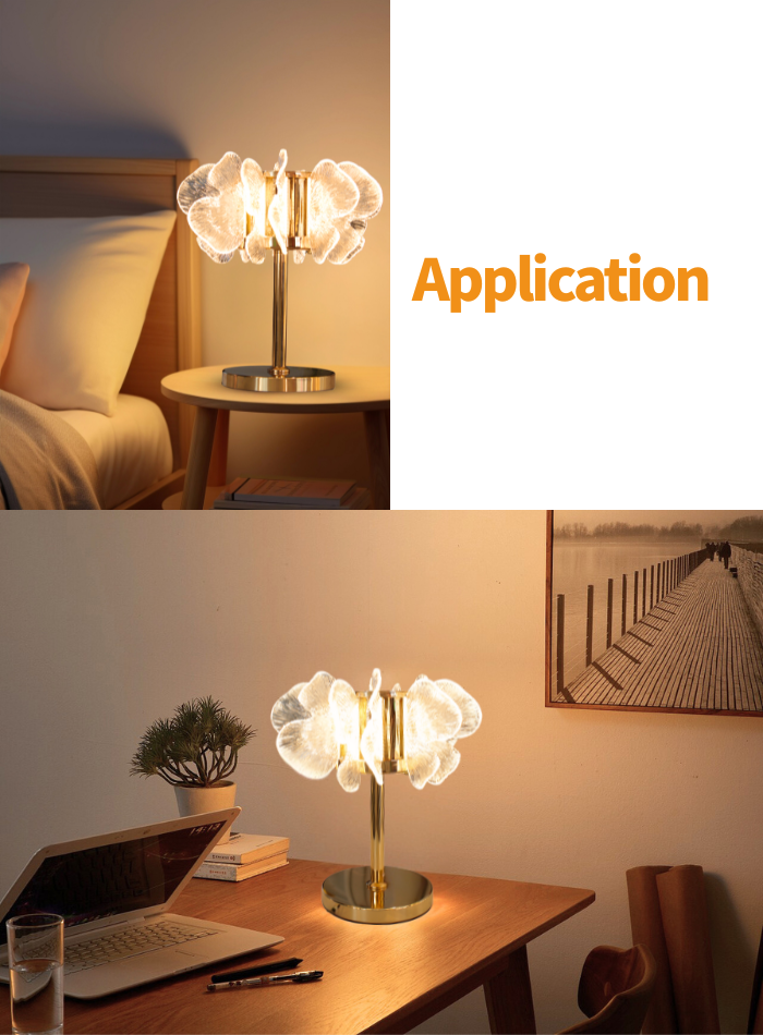 Elegant LED flower table lamp for bedroom or living room, soft warm light.