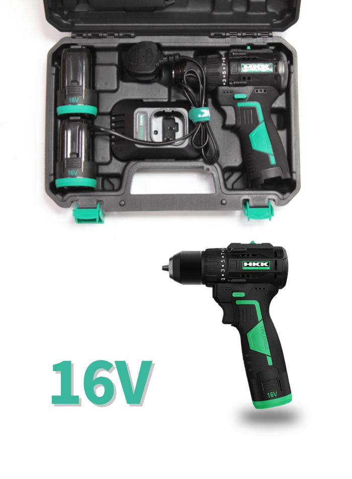 HKK cordless drill kit with charger batteries and accessories