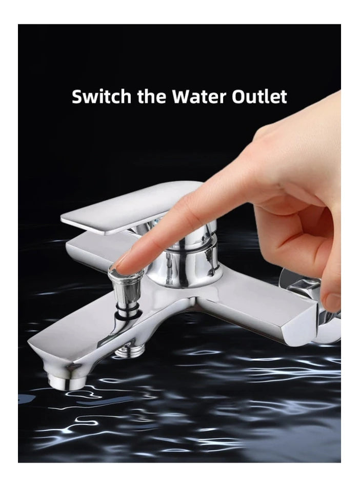 Close view of the bath shower mixer diverter knob and single lever
