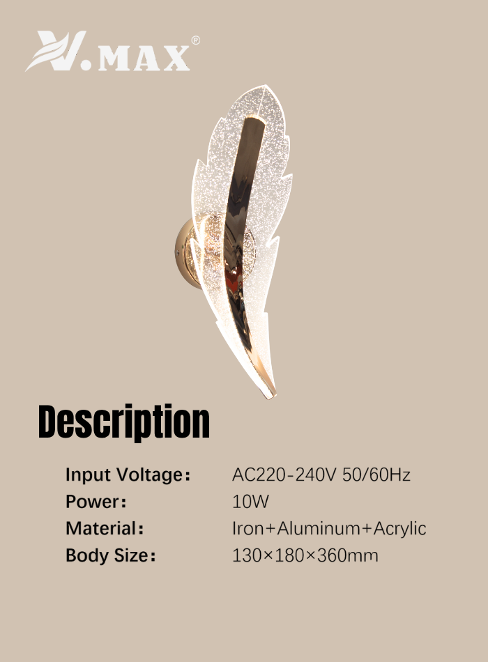 LED feather wall light used in bedroom or living room, modern wall lighting for home decoration.