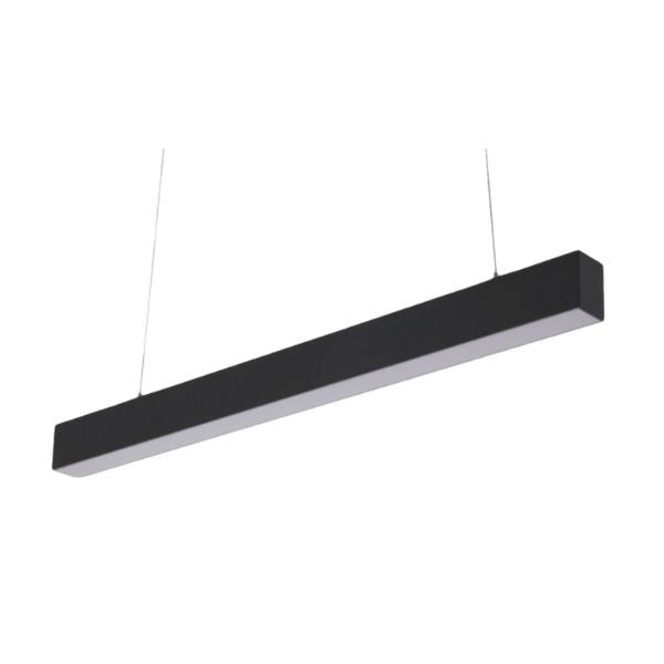 LED linear pendant light in satin nickel for offices, gyms, showrooms, and retail spaces in Kuwait