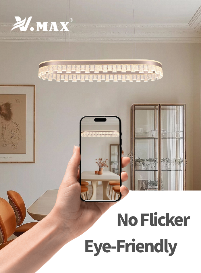 LED pendant light with no flicker, soft and stable lighting, perfect for living room and bedroom in Kuwait.

