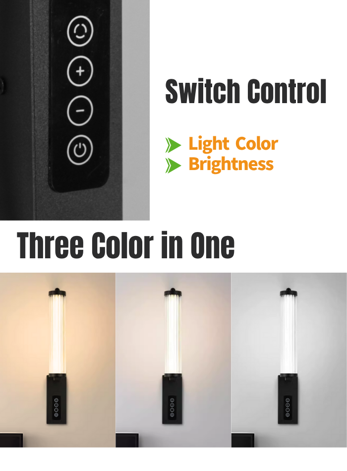 8W LED wall light with touch control to change brightness and color (Warm, Natural, Cool White)