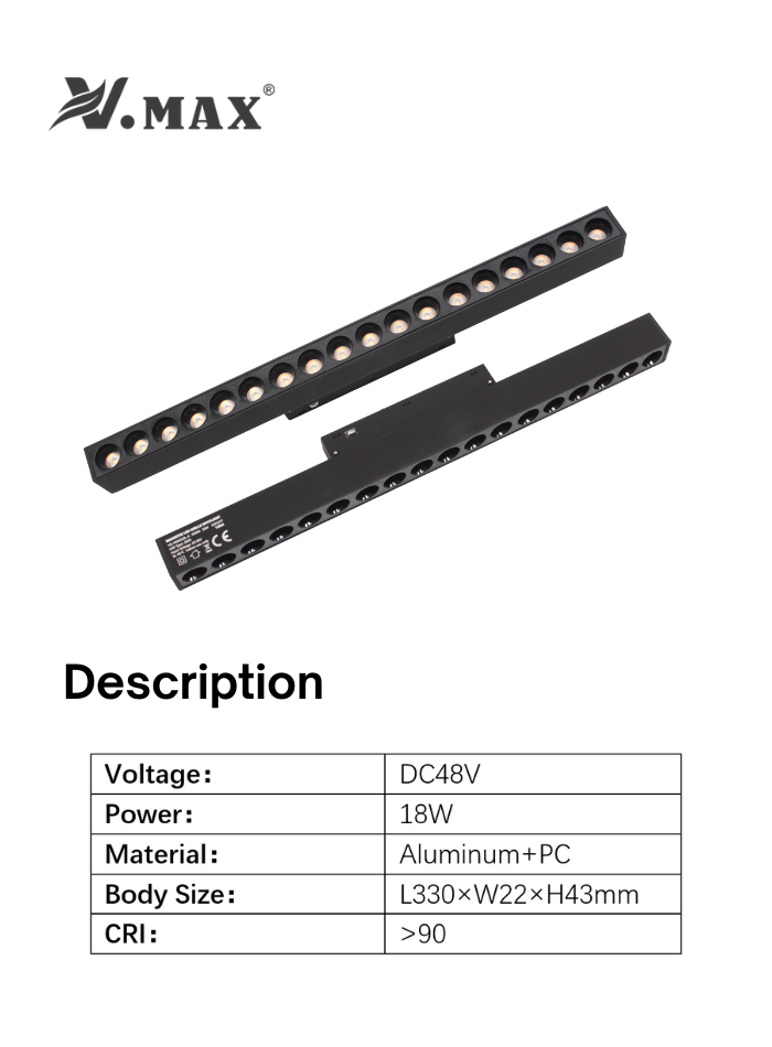 Magnetic spot light with 18W power, high CRI, anti-glare, flicker-free, strong magnetic design, safety clip, easy installation, skin-touch matte housing