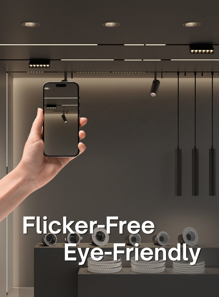 Flicker-free and anti-glare magnetic track spotlight for comfortable lighting