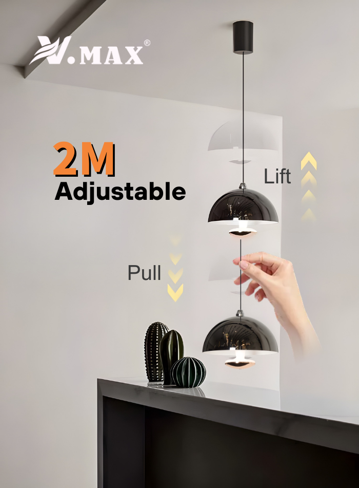 Modern LED pendant light for dining room or bar counter, featuring 3-color dimmable lighting and elegant design.