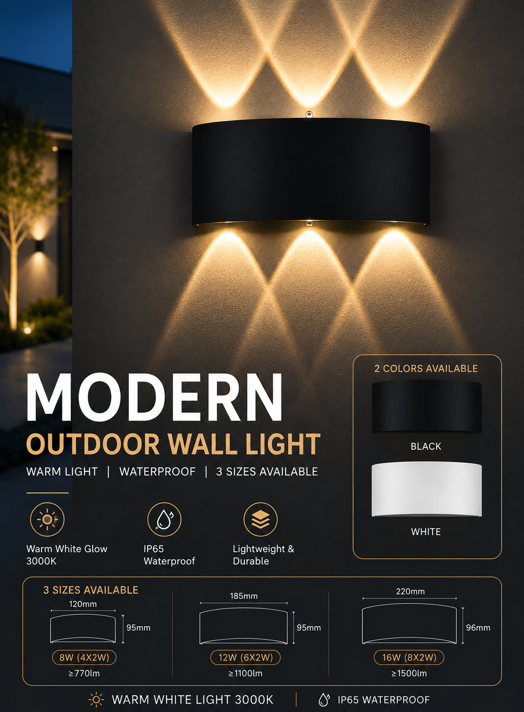 modern outdoor wall light up down waterproof led wall lamp 3000k warm light black exterior lighting