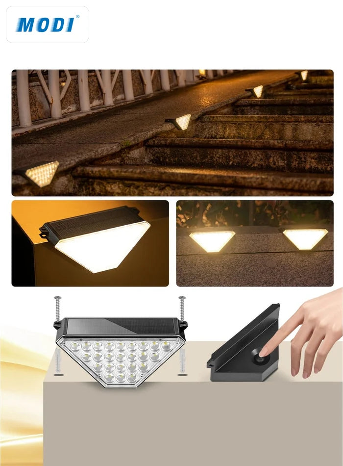 MODI solar stair light installed on outdoor steps and garden walls
