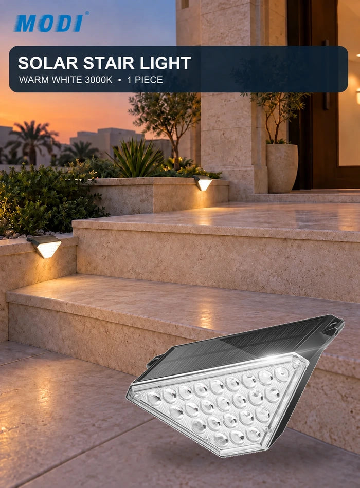 MODI solar stair light installed on Kuwait villa step edges, warm white 3000K, one piece