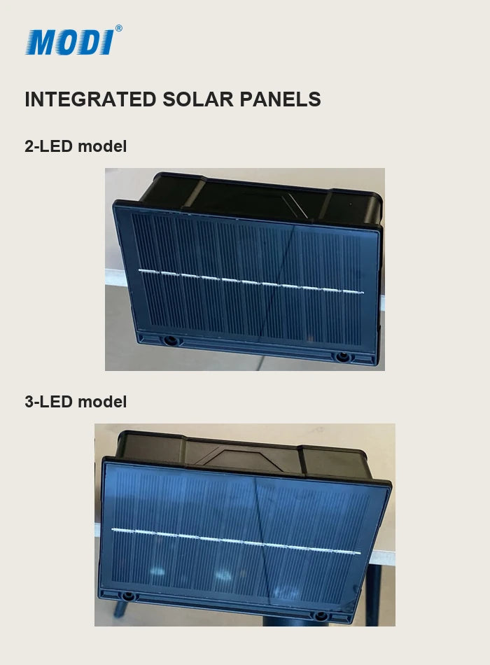 Original solar panel photographs of the smaller two-LED model and larger three-LED model