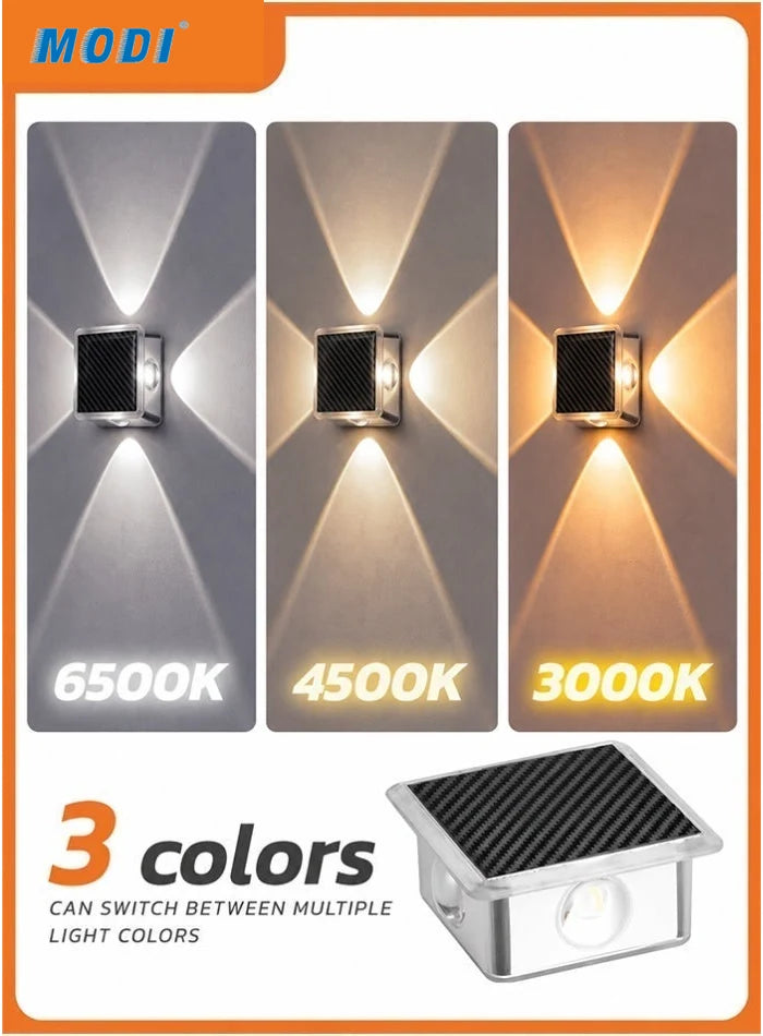 MODI solar wall light with switchable 3000K, 4500K and 6500K white light modes