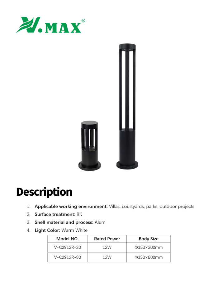 Two sizes LED Garden Light: 30cm and 80cm, durable aluminum, IP65 waterproof for outdoor use.