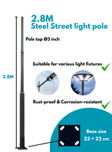 2.8M Steel Street Light Pole for Outdoor Garden and Solar Lighting