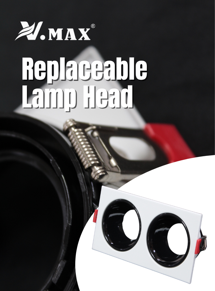 Spot light fitting with replaceable lamp head, easy to change and maintain