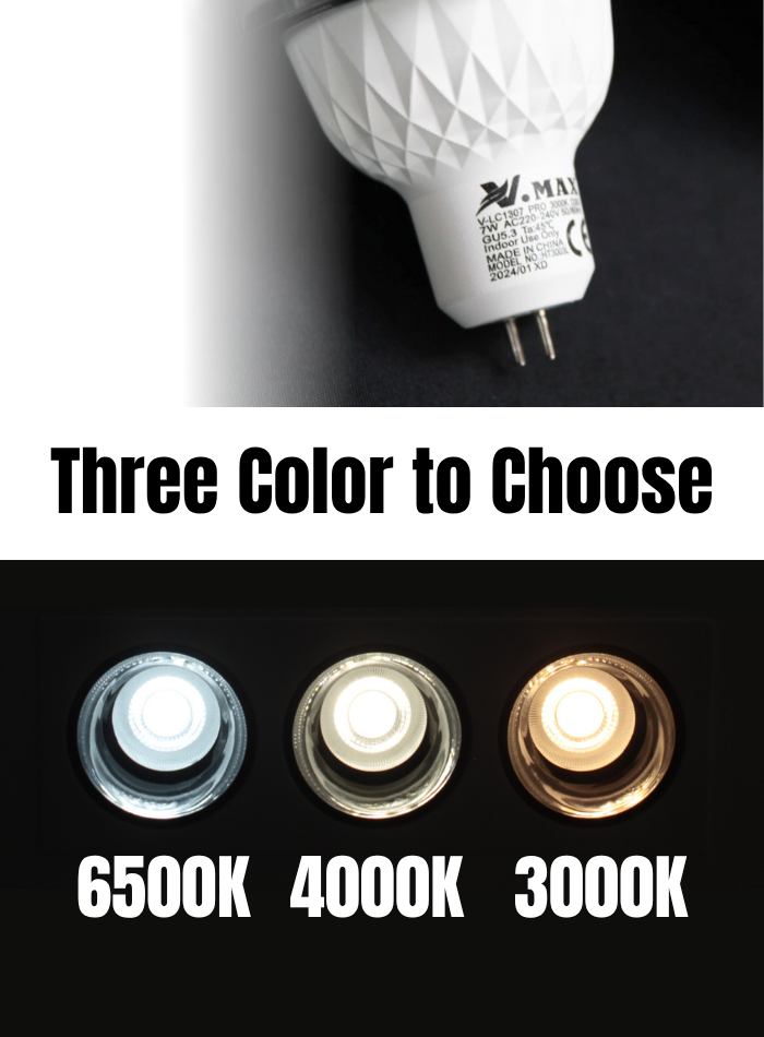 Replaceable lamp cup with 3 color options, easy to change and clean
