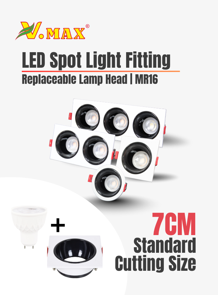 Main view of 7cm iron spot light fitting with frame and lamp cup, modern ceiling light.