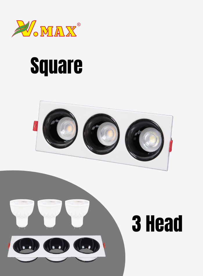 7cm square triple head iron spot light fitting for large area lighting, durable and easy to install.