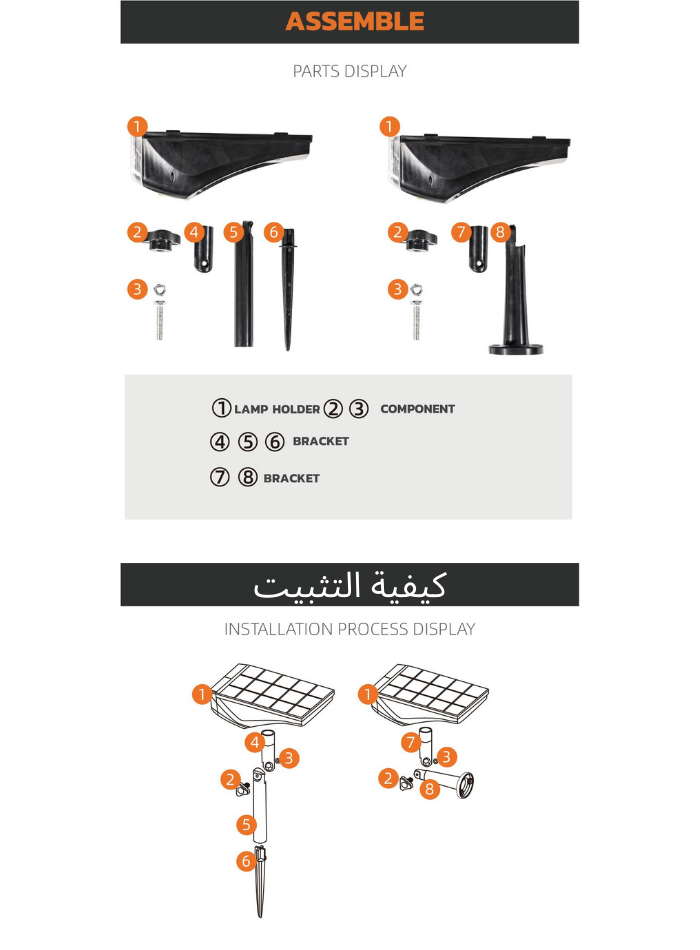 مصباح حائطي من Modi New يعمل بالطاقة الشمسية مزود بمسامير LED ومصباح حديقة