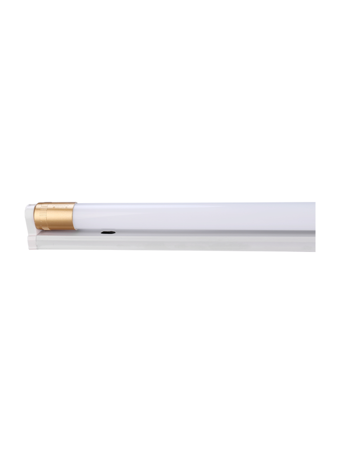 Close-up of T8 LED tube fixture with installed T8 LED tube showing the bracket connection detail