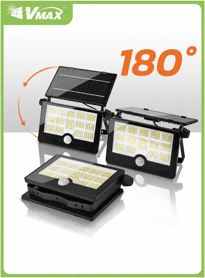 VMAX solar flood light with 180-degree adjustable folding design