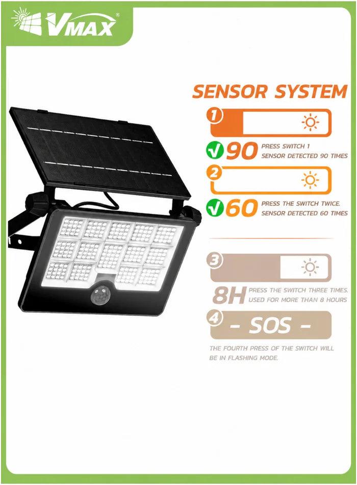 VMAX solar flood light PIR sensor system