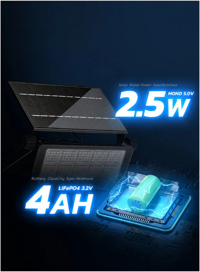 VMAX solar flood light 2.5W solar panel and 4Ah LiFePO4 battery